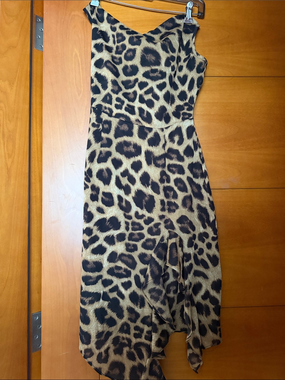 PrettyLittleThing Leopard Print Asymmetrical Slip Dress - Brown & Black